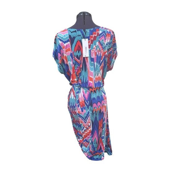 NWT Veronica M Dress Shirred Asymmetrical Multicolor Size L - Picture 3 of 11